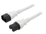 Cablu IEC C14 tată la IEC C15 mamă, 1m, 3x14AWG, alb, 15A 250V