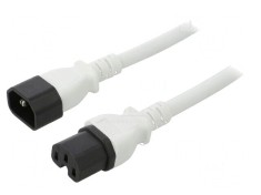 Cablu IEC C14 tată la IEC C15 mamă, 1m, 3x14AWG, alb, 15A 250V