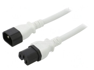 Cablu IEC C14 tată la IEC C15 mamă, 1m, 3x14AWG, alb, 15A 250V foto