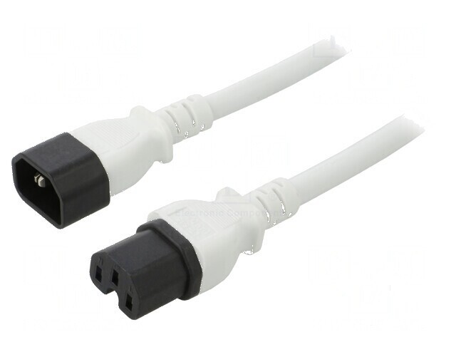 Cablu IEC C14 tată la IEC C15 mamă, 1m, 3x14AWG, alb, 15A 250V