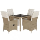 Cumpara ieftin Set bistro de gradina, 5 piese, cu perne, bej, poliratan