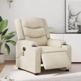 VidaXL Fotoliu electric de masaj rabatabil, crem, piele ecologică