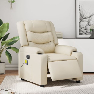 vidaXL Fotoliu electric de masaj rabatabil, crem, piele ecologică foto