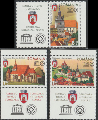 2009 Romania - Centrul istoric Sighisoara LP 1838 d, serie cu vigneta UNESCO MNH foto