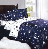 Lenjerie De Pat Luna Xc112, Bumbac, 4 Piese, Cu Elastic, Albastru, Imprimeu, Lila