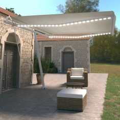vidaXL Copertină automată cu LED &amp;amp; senzor v&amp;acirc;nt, crem, 450x350 cm foto