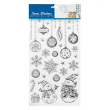 Autocolante Decorative Crăciun, Ornamente Argintii, 24x41cm, Model Fulgi și Om de Zăpadă, Oem