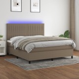 Pat cu arcuri, saltea si LED, gri taupe, 160x200 cm, textil GartenMobel Dekor, vidaXL