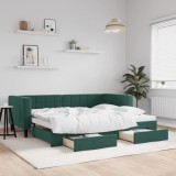 vidaXL Pat de zi cu extensie și sertare verde &icirc;nchis 90x200 cm catifea