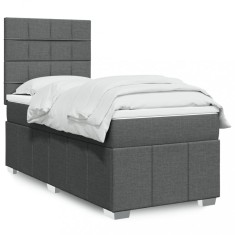 vidaXL Pat box spring cu saltea, gri &icirc;nchis, 80x200 cm, textil 3291496