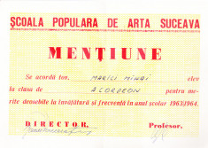 AMS# - MENTIUNE CLASA DE ACORDEON SCOALA POPULARA DE ARTA SUCEAVA 1963-1964 foto