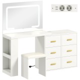 HOMCOM Toaletă cu oglindă și taburet, masă de machiaj cu iluminare LED reglabilă, 6 sertare, 118 x 78 x 135 cm, alb | Aosom Romania