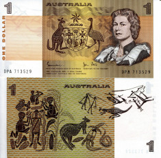 !!! AUSTRALIA - 1 DOLAR (1974 - 1983) - P 42 d - UNC / Sign. Johnston &amp;amp; Stone foto