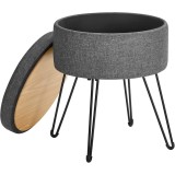 SONGMICS Taburet rotund cu spatiu de depozitare, capac reversibil, picioare metalice, 31x37x45 cm, maxim 130 kg, gri inchis