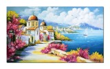 Tablou peisaj Grecia pictat manual, O zi minunata, 100x60cm ulei pe panza, Constantin Feraru