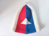 Sapca copiii moda anii 80, tricot rosu alb albastru cu triunghi alb, vintage