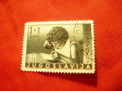 Timbru Iugoslavia 1939 - Ajutor pt. copii , 1+1 dinari stampilat foto