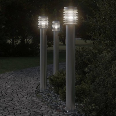 vidaXL Lămpi exterioare de podea 3 buc argintiu 110 cm oțel inoxidabil foto