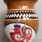 Ulcea de lut smaltuit, pictata cu brau si motiv cocos, ceramica populara traditionala, vechime 40 ani