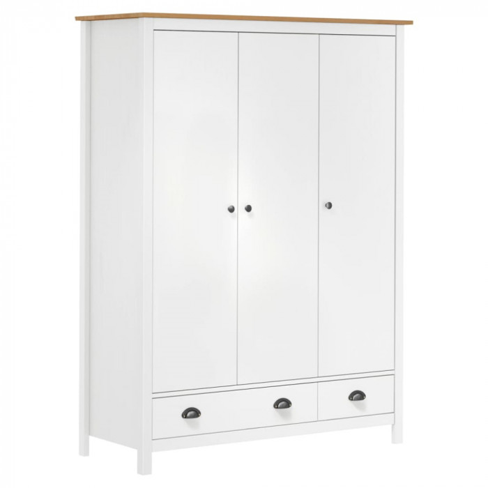 vidaXL Șifonier cu 3 uși Hill Range alb 127x50x170cm lemn masiv de pin