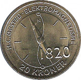 Danemarca 20 Kroner 2013 - Margrethe II (H C Orsted) 27mm KM-958, UNC !!!