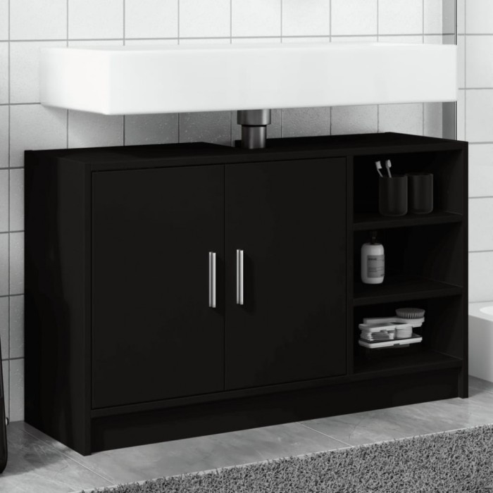 Gossi dulap de chiuveta, negru, 90x29x55 cm, lemn prelucrat