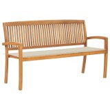 vidaXL Bancă de grădină stivuibilă cu pernă, 159 cm, lemn masiv de tec