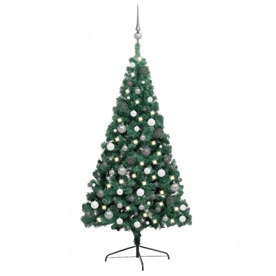 Jumătate brad Crăciun artificial cu set globuri verde 240 cm foto