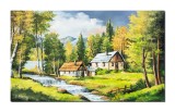 Cumpara ieftin Tablou peisaj de la munte pictat manual dormitor, living, Oaza de liniste, 100x60cm ulei pe panza, Constantin Feraru