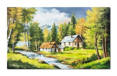 Tablou peisaj de la munte pictat manual dormitor, living, Oaza de liniste, 100x60cm ulei pe panza, Constantin Feraru foto