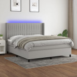 Cumpara ieftin Pat cu arcuri, saltea și LED, gri deschis, 160x200 cm, textil