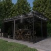Pavilion Gradina Antracit 4x3 m cu Plasa Tantari si Lumini LED Solare vidaXL Foisor Exterior
