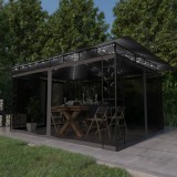 vidaXL Pavilion cu plasă anti-ț&acirc;nțari&amp;lumini LED, antracit, 4x3x2,73 m
