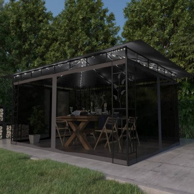 Pavilion cu plasă anti-ț&amp;acirc;nțari&amp;amp;lumini LED, antracit, 4x3x2,73 m foto