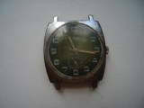 Ceas mecanic sovietic Pobeda, cadran verde, secundar periferic, functioneaza, Analog, Casual, Inox