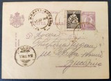 ROMANIA 1926 - Intreg Postal cu marca fixa 1 leu lila Ferdinand - circulat Iasi - Vatra Dornei (Bucovina) - suprafrancat cu 25 bani Asistenta Sociala