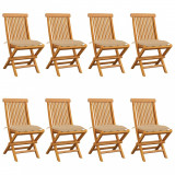 vidaXL Scaune de grădină cu perne bej, 8 buc., lemn masiv de tec 3072935