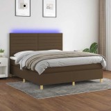 vidaXL Pat cu arcuri, saltea și LED, maro &icirc;nchis, 180x200 cm, textil