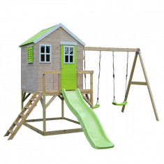 Casuta de gradina cu platforma, tobogan si leagan, Wendi Toys, Lime Lodge