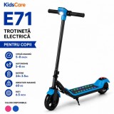 Trotineta electrica copii KidsCare E71, motor 110W, baterie 24V 2.5Ah, viteza 12-15 km/h, Bluetooth, lumini, albastru
