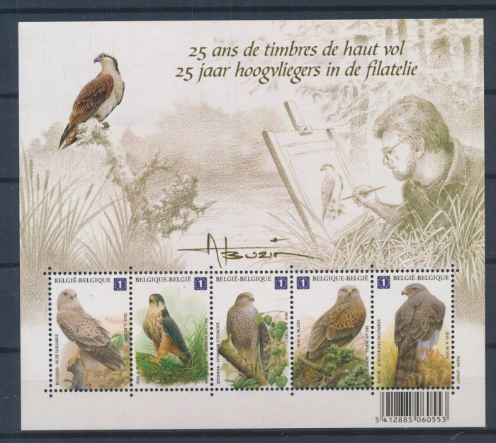 BELGIA 2010-PASARI-BUZIN -PORUMBEI-Bloc nestampilat cu 5 timbre MNH