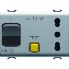 Priza cu protectie - 2P+E 16A P17/P11 - WITH Siguranta automata cu protectie diferentiuala 1P+N 16A - 230Vac - 3 MODULES-TITANIUM-CHORUS