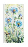 Cumpara ieftin Tablou impasto pictat manual, Margarete albastre, 80x40cm acril pe panza in relief efect 3D, Kenny Varniote