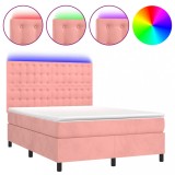 Cumpara ieftin Pat cu arcuri, cu saltea si LED, roz, 140x190 cm catifea