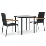 Set mobilier de gradina, 3 piese, negru, textilena si otel