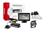 Set senzori de parcare AMiO TFT01 4,3 inch cu camera HD-501-IR, 4 senzori spate argintii, afisaj si indicator digital al distantei