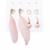 Cumpara ieftin Set de 5 Perechi de Cercei cu Pene, Nude