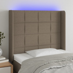 vidaXL Tablie de pat cu LED, gri taupe, 103x16x118/128 cm, textil foto