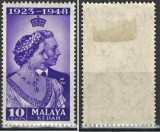 Malaezia - Statul Kedah (Colonie Britanică) 1948 - Timbru Comemorativ &bdquo;Nunta de Argint Regală / 10 Cents&rdquo; -KV1