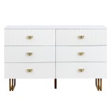 Comodă modernă cu 6 sertare, m&acirc;nere tip evantai și picioare din oțel, mult spațiu de depozitare, 120x40x75 cm, Alb